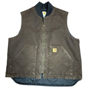 Carhartt V02 Sandstone Arctic Quilt Lined Duck Vest Brown Large XL Workwear